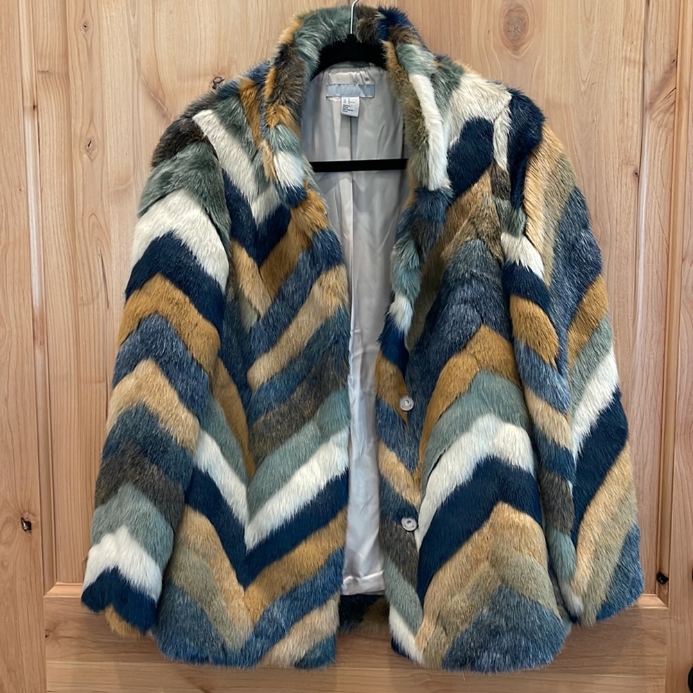 H&M Women’s Multi-Colored Faux Fur Jacket, Size 0